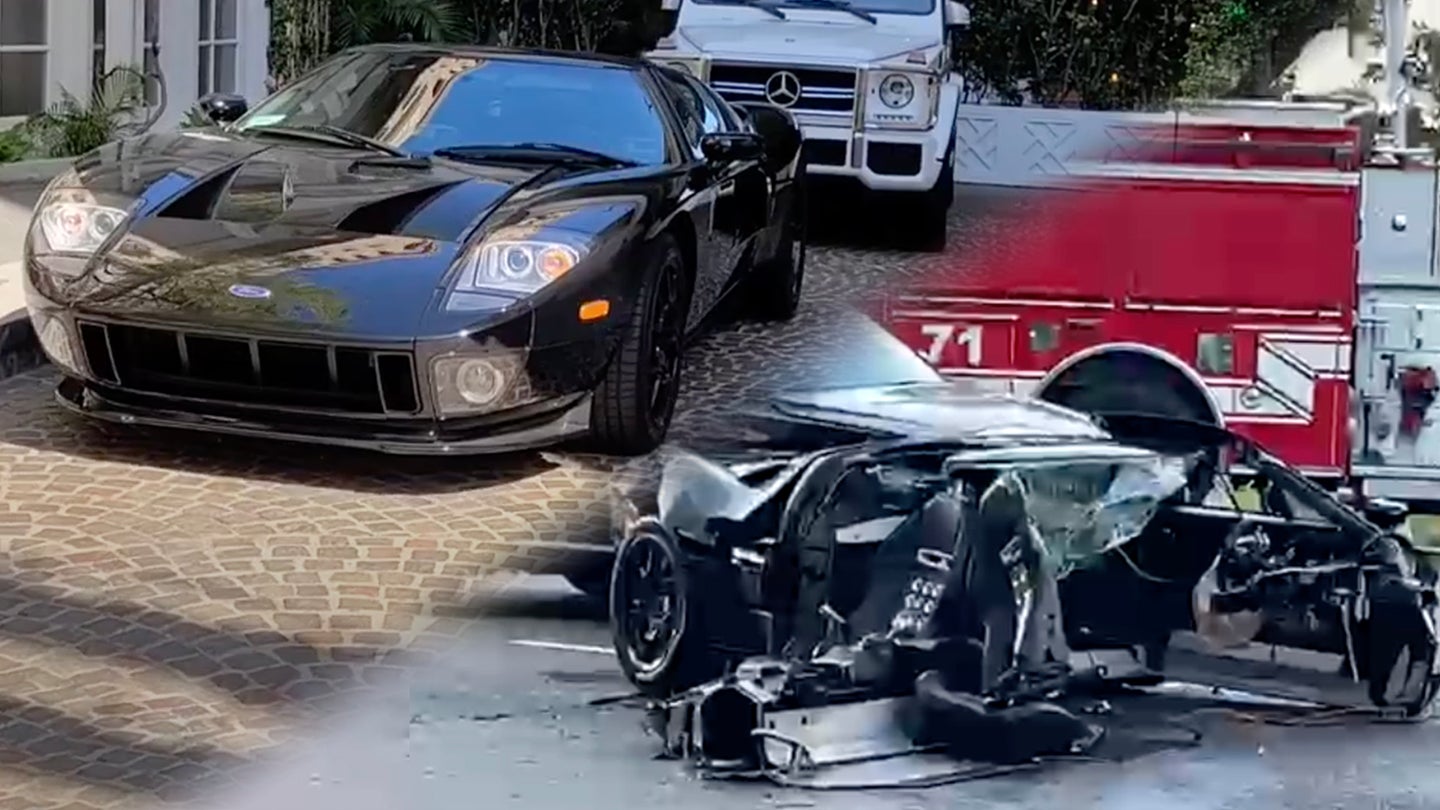 Ford GT With Paper Tags Splits in Half After Fiery, High-Speed Crash in Los Angeles