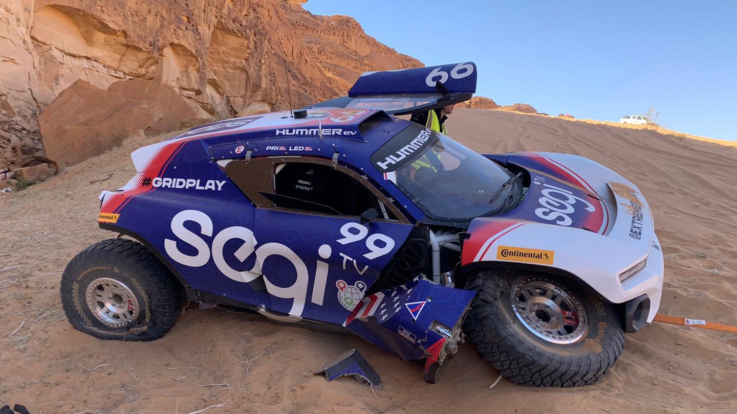 Extreme E Hummer Rally Truck Crashes to Pieces During Saudi Arabian Desert Shakedown