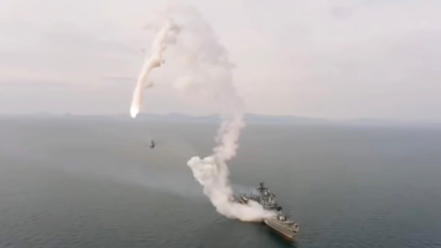 Russian Cruise Missile Spins Out Of Control Before Crashing Into Sea Near Launching Destroyer