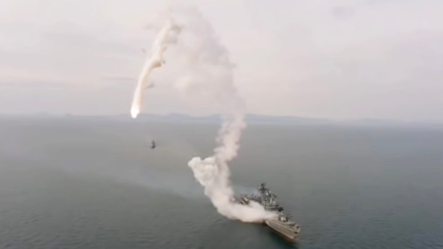 Russian Cruise Missile Spins Out Of Control Before Crashing Into Sea Near Launching Destroyer