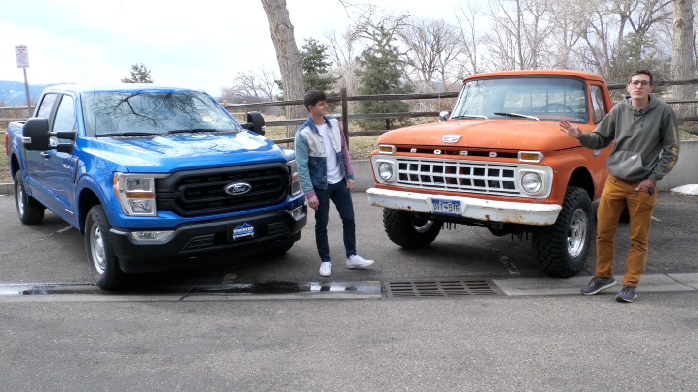Here’s How a 2021 Ford F-150 Hybrid Compares to a Ford Truck From 1965