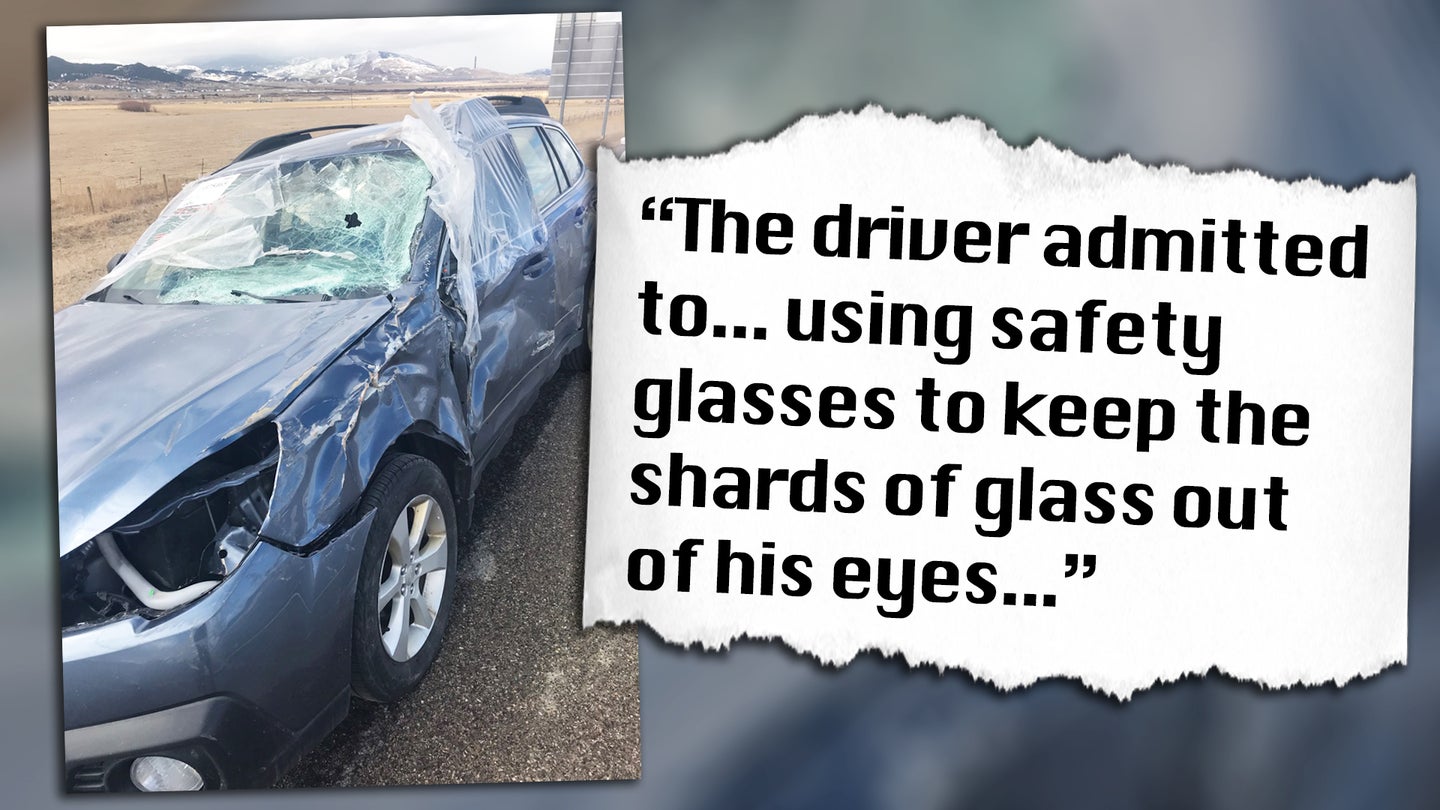 Guy Drives Smashed Subaru Outback Hundreds of Miles While Wearing Safety Glasses