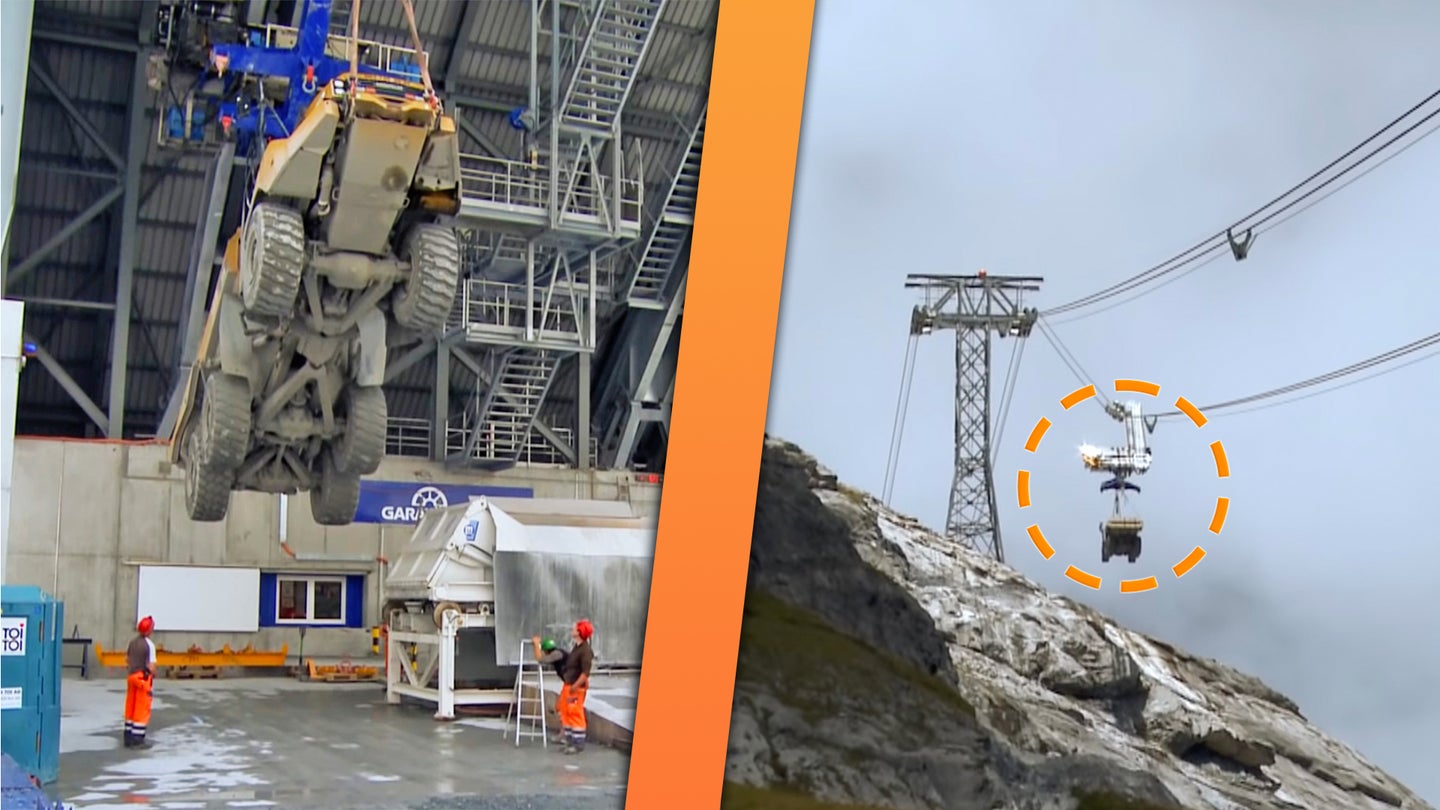 Here’s How the Swiss Lift Huge Mining Trucks Thousands of Feet Up to Alpine Work Zones