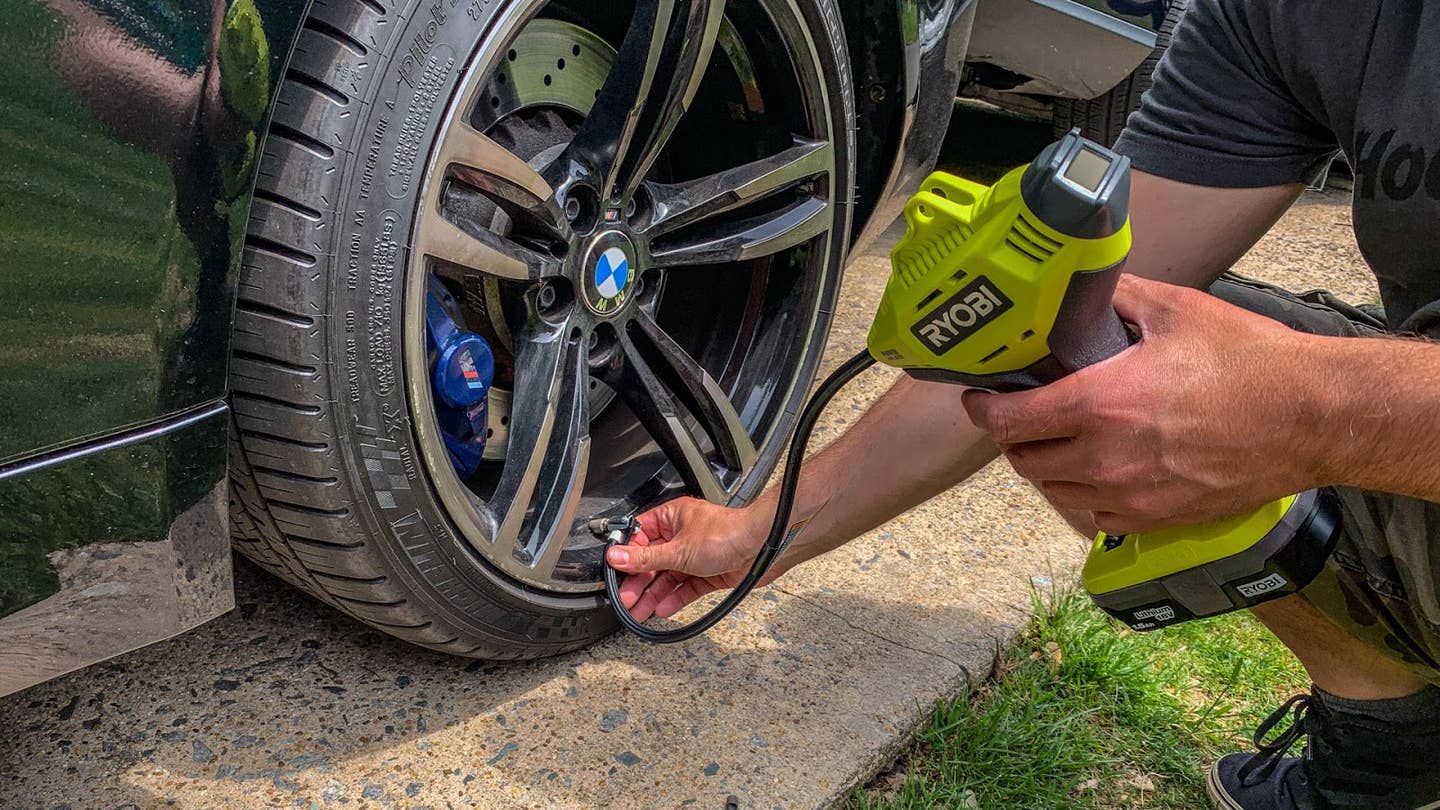 Using the Ryobi to inflate the M4's tires.