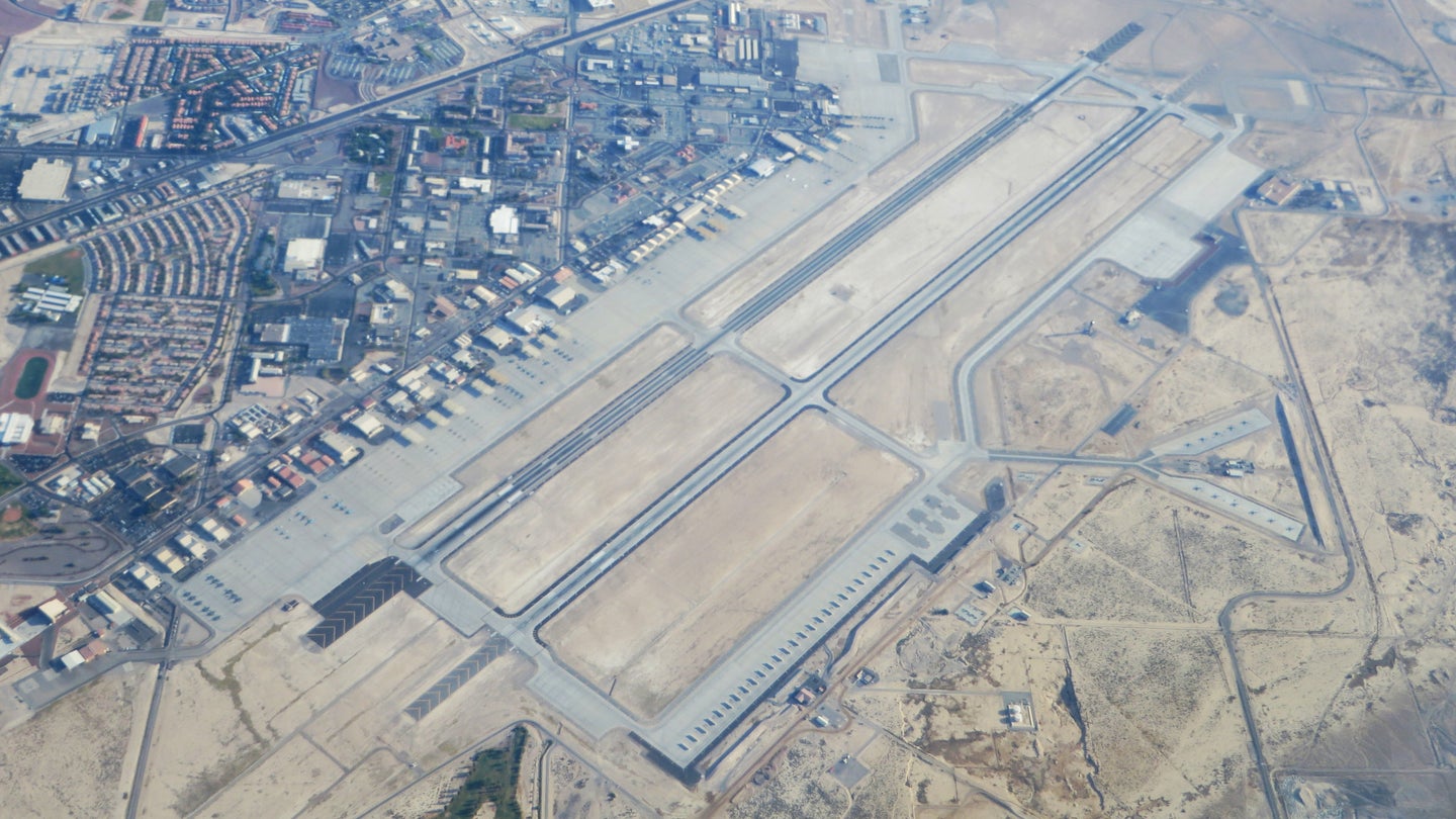 An aerial view of Nellis Air Force Base in Nevada.