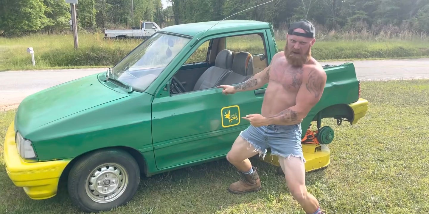 YouTuber’s Ford Festiva-Based Lawn Mower Has Two Engines, Two Seats, and One Purpose