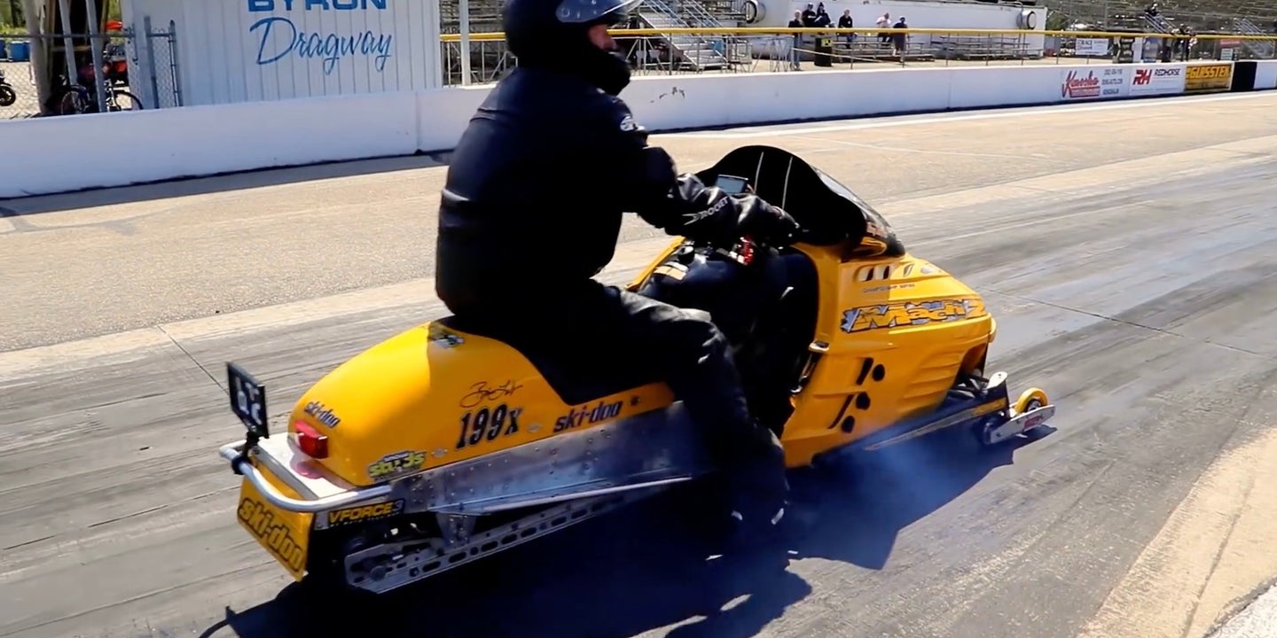 Watch a Modded Snowmobile Keep Up With a Hayabusa at the Drag Strip
