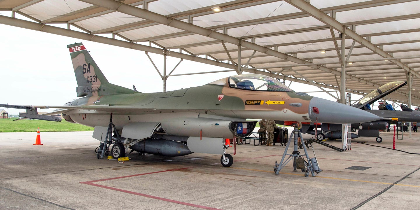 Texan F-16 Viper Appears In Vietnam-Era Green And Tan Camouflage