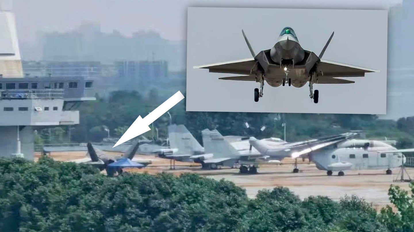 Mockup Of China&#8217;s Stealthy FC-31 Fighter Appears On Full-Size Aircraft Carrier Testing Rig