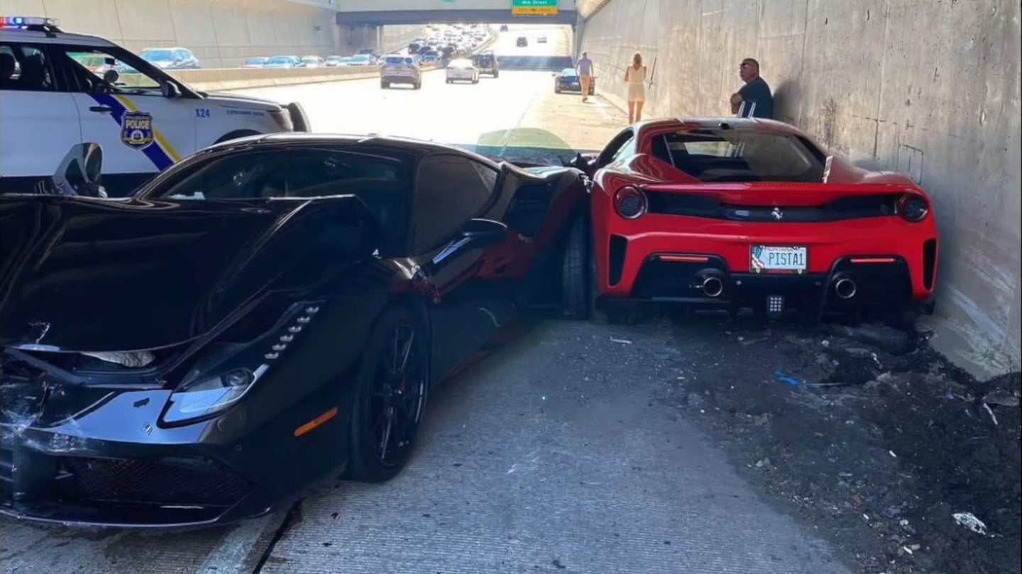 Watch Three Ferraris Smash Into Each Other During a Philadelphia Charity Cruise