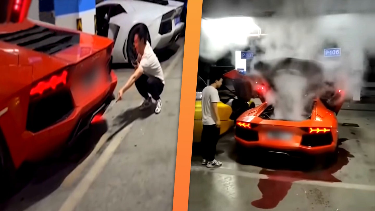 Lamborghini Aventador Goes up in Smoke After Man Uses Flaming Exhaust to Cook a Kebab