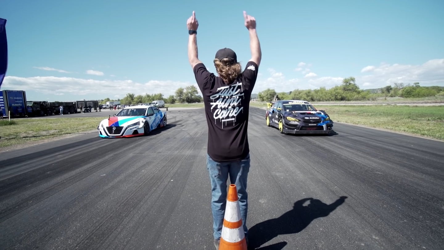 Watch Travis Pastrana Drag Race a 1,300-HP Nissan Altima and Finish With a Jump