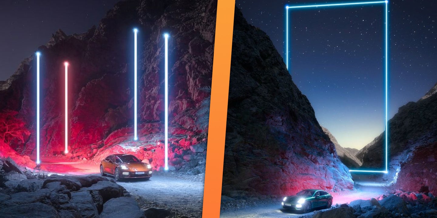 Porsche’s Surreal Nighttime Photoshoot Was Lit With Drones in the Desert