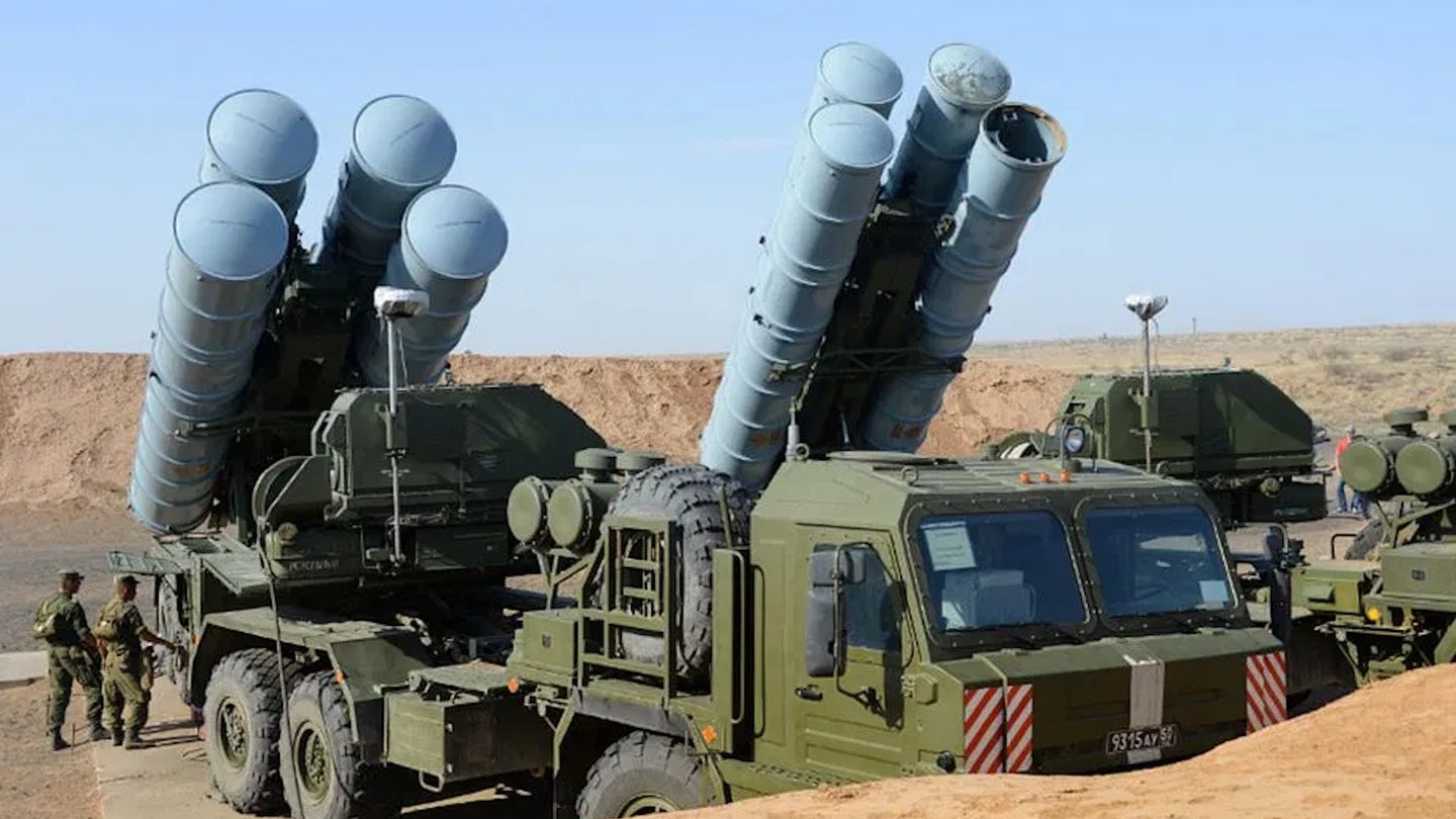 Transporter-erector-launchers associated with a Russian S-400 surface-to-air missile system.