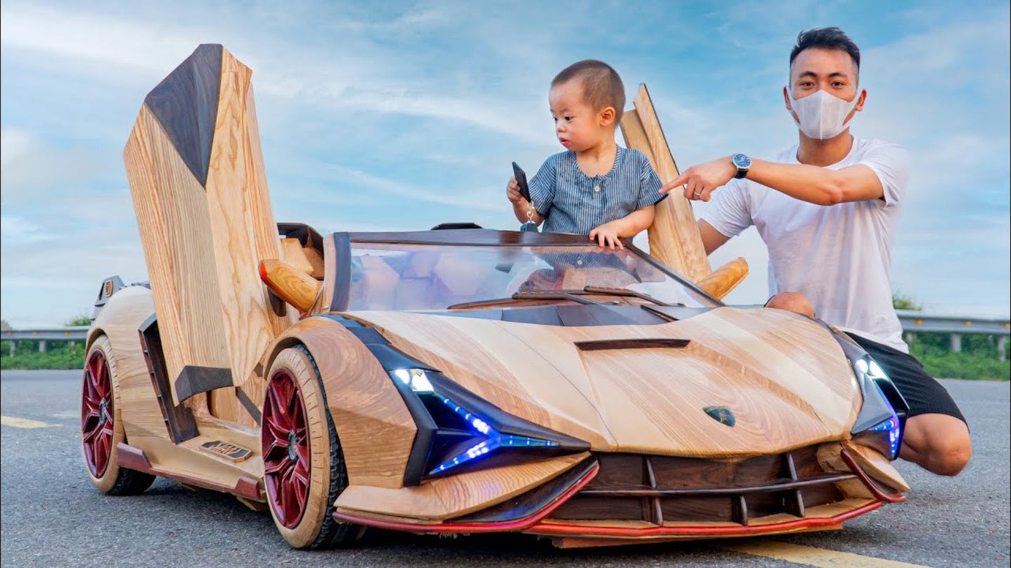 Skilled Craftsman Builds His Son a Functional Lamborghini Sian Out of Wood