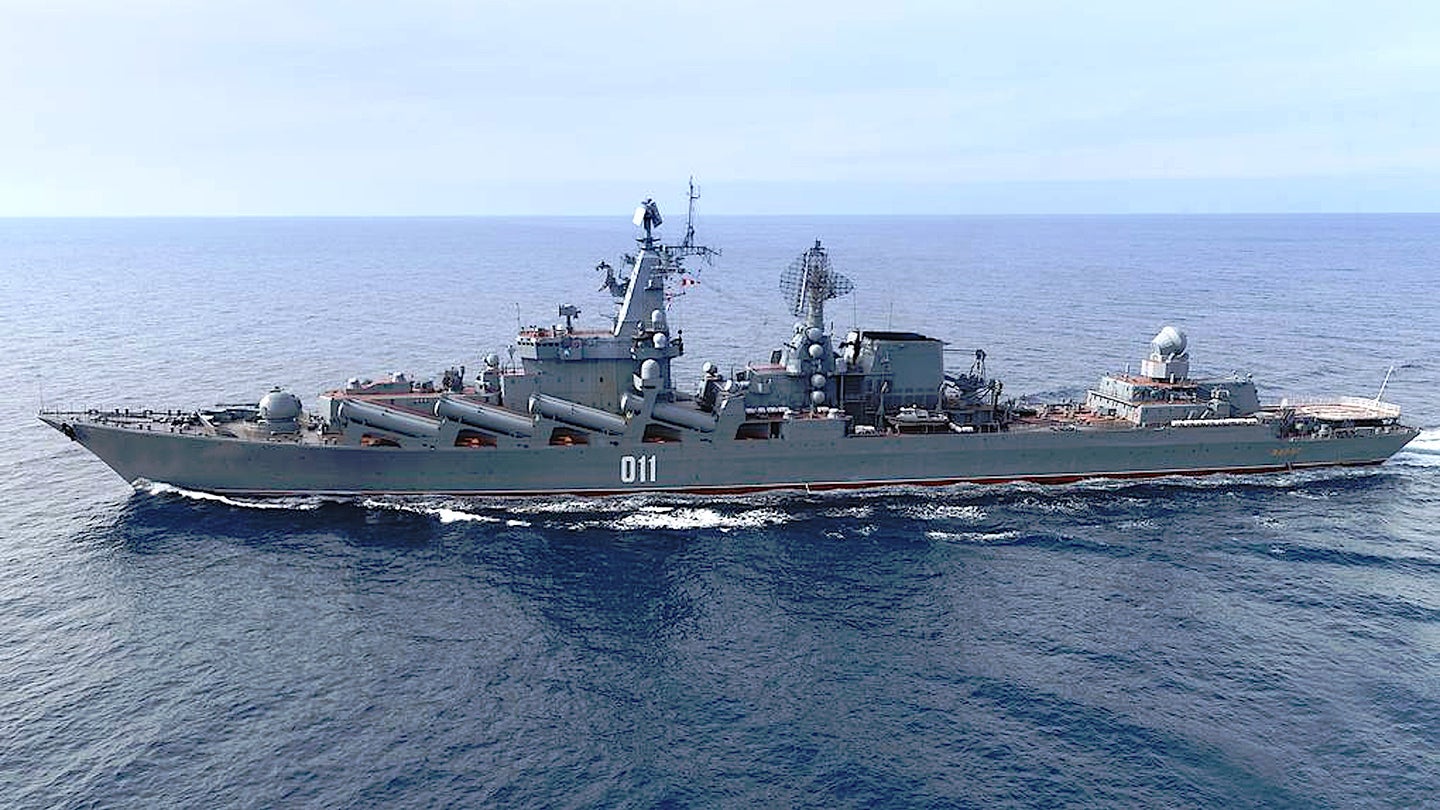 The Russian Navy's Pacific Fleet's flagship, the Slava class cruiser Varyag.