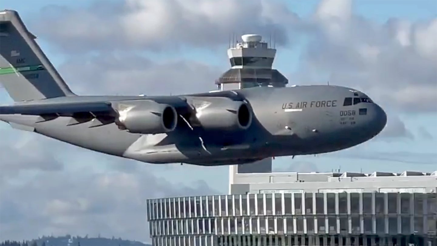 Watch This C-17 Make A Bonkers “Tactical Departure” From Portland International Airport (Updated)