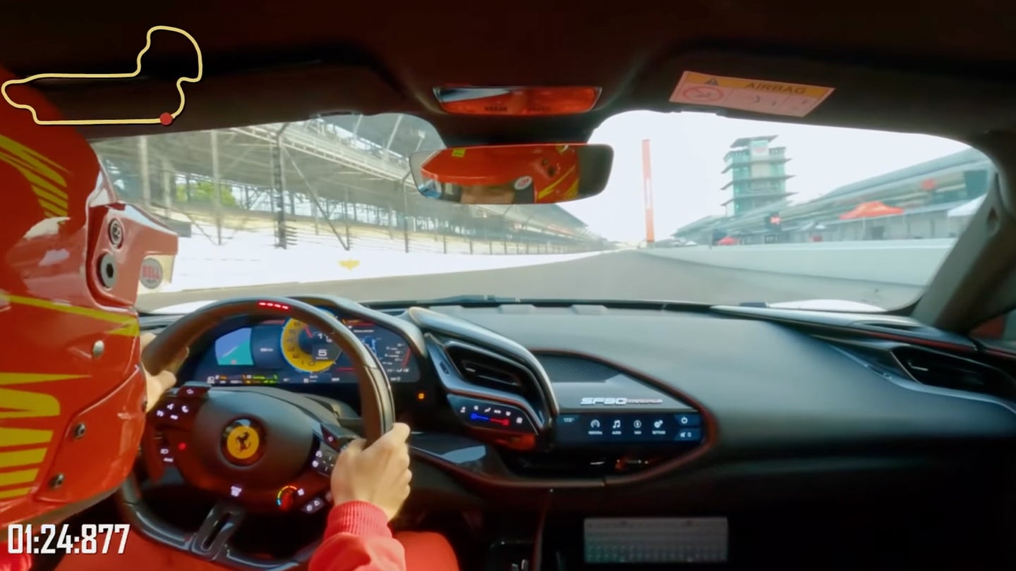 Watch a 986-HP Ferrari SF90 Stradale Break the Road Course Record at Indy