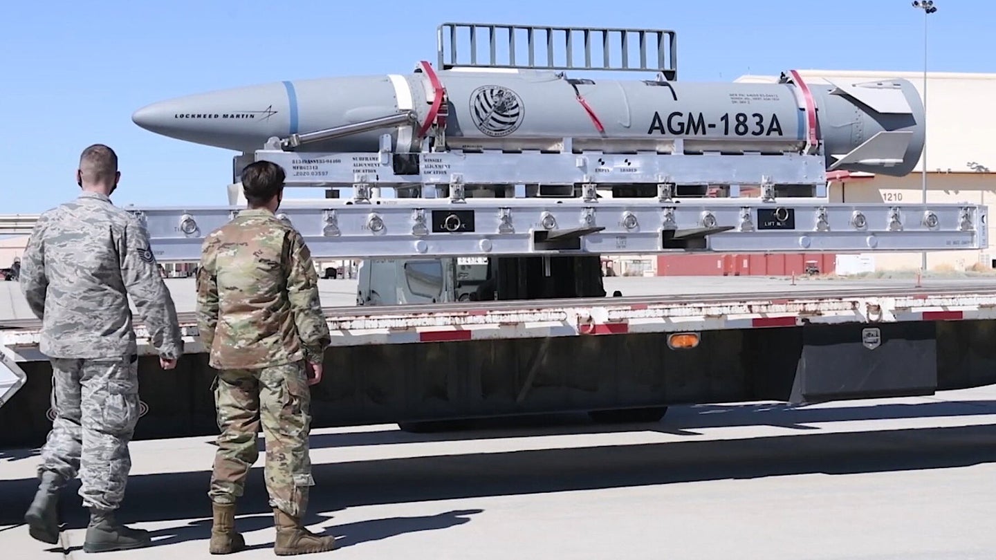 An AGM-183A Air-launched Rapid Response Weapon test article on a trailer