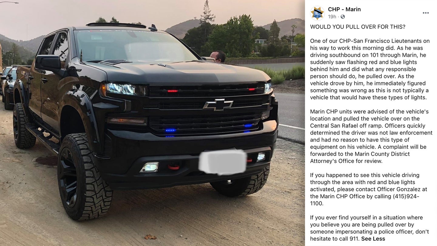 Lifted Chevy Silverado Busted for Clearing Traffic With Fake Police Lights