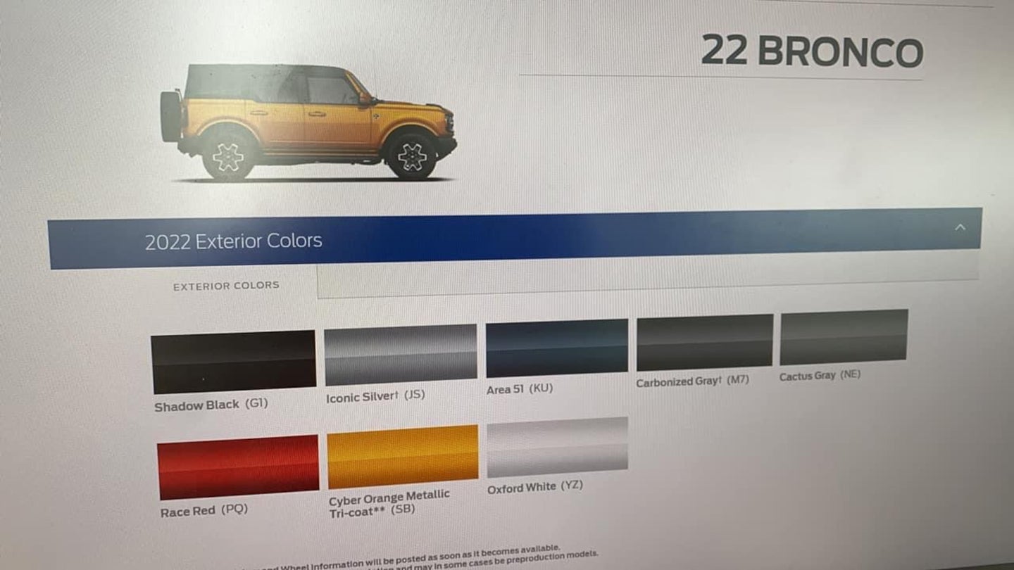 2022 Ford Bronco Could Drop A Few Color Options