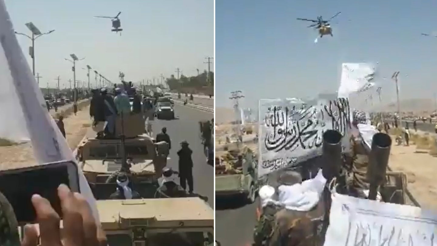 Huge Taliban Parade Features Throngs Of U.S.-Bought Vehicles And A Black Hawk Helicopter