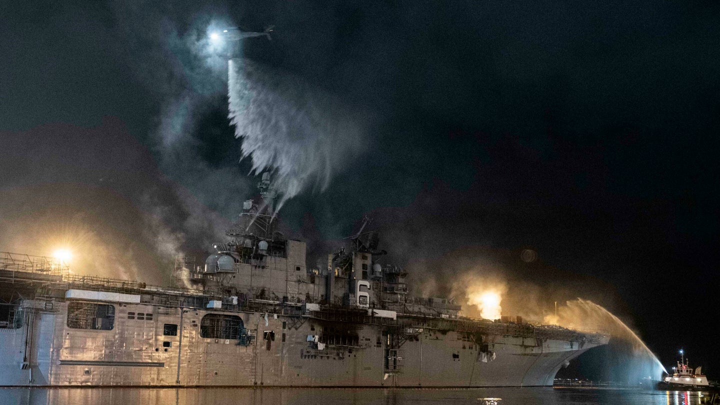 The Navy Practiced Battle Damage Repairs On The Burnt-Out USS Bonhomme Richard