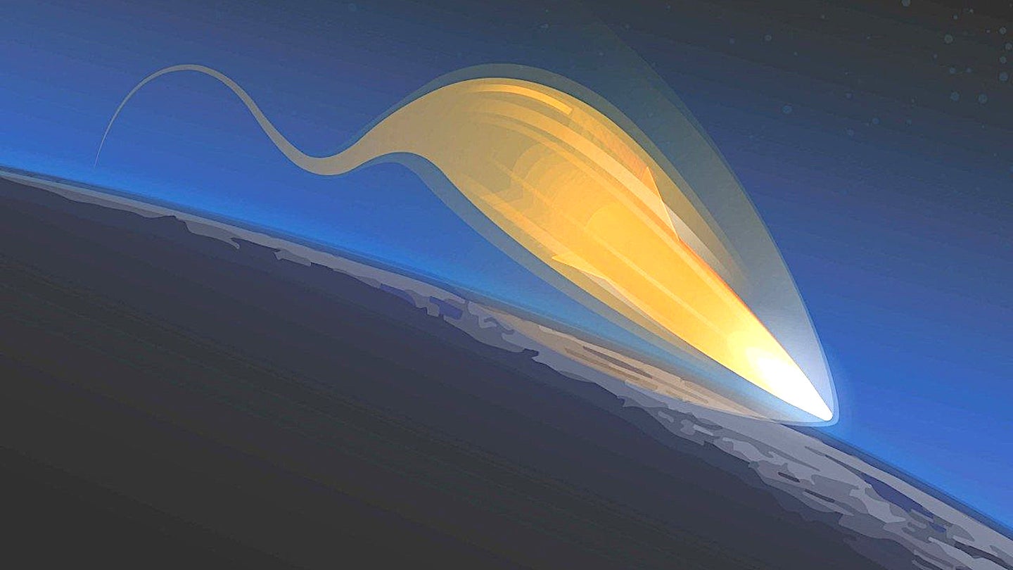 An artist's conception of a notional hypersonic boost glide vehicle in flight.