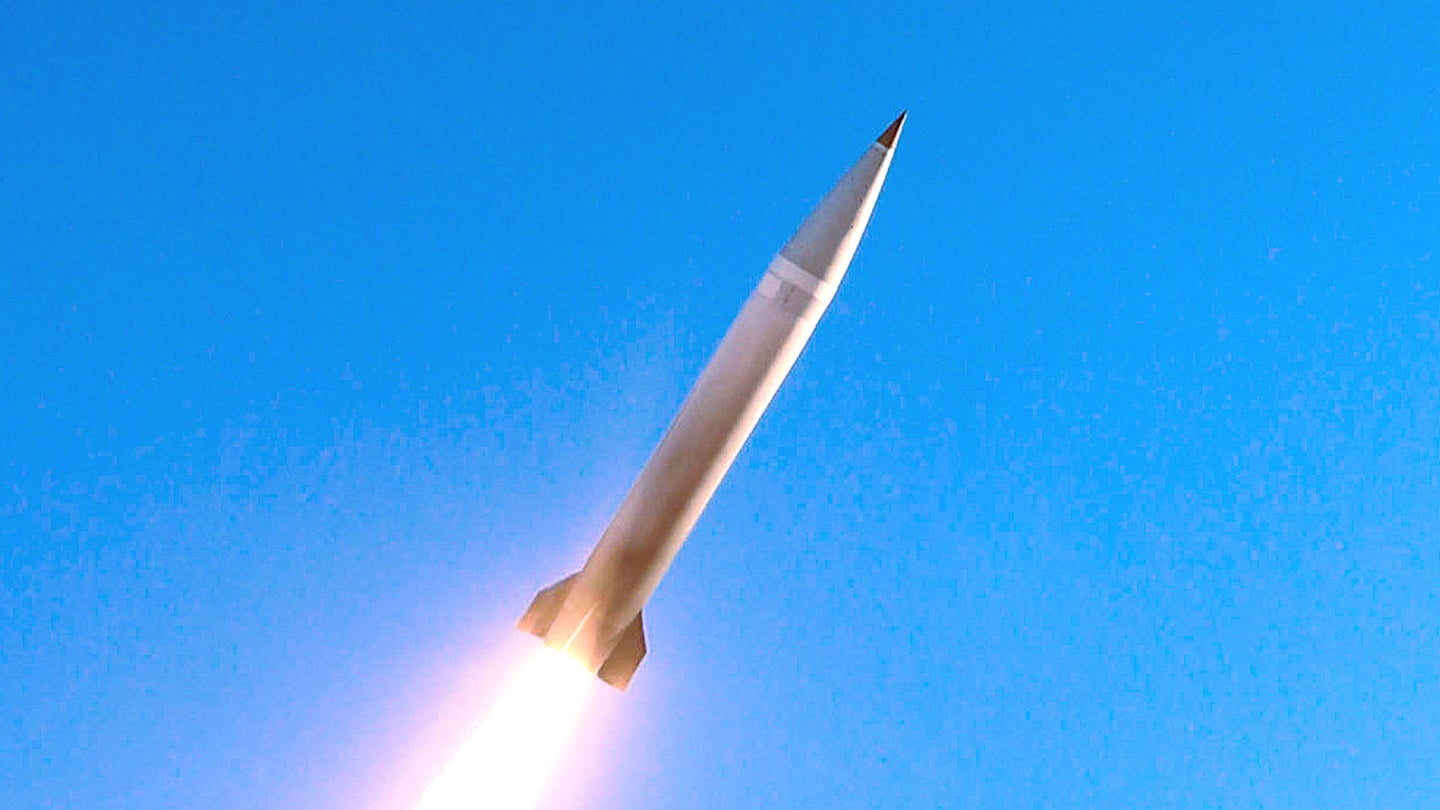 A PrSM missile shortly after launch during a test in May 2021.