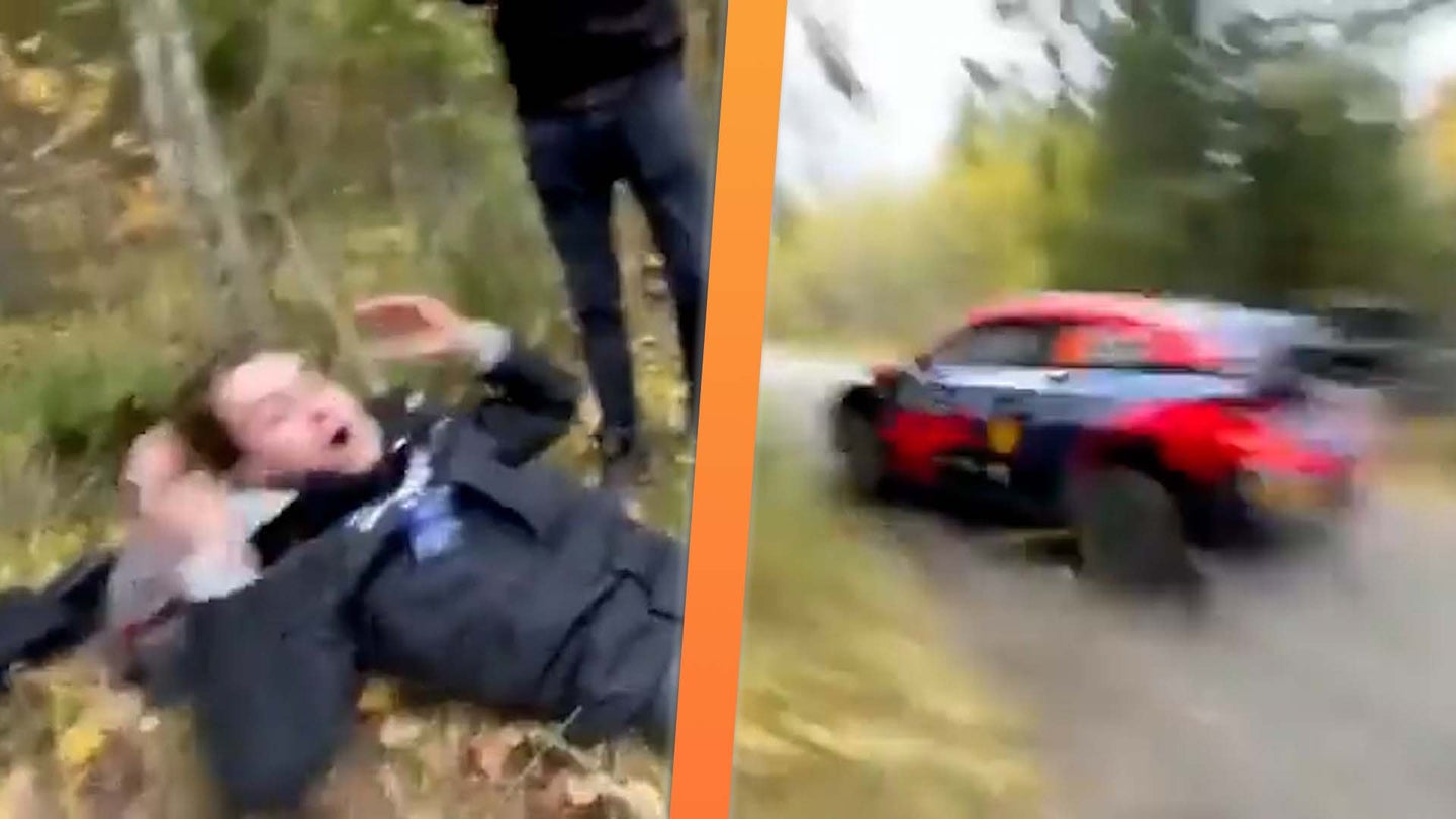 This Is the Only Correct Reaction to Almost Being Hit by a Speeding Rally Car