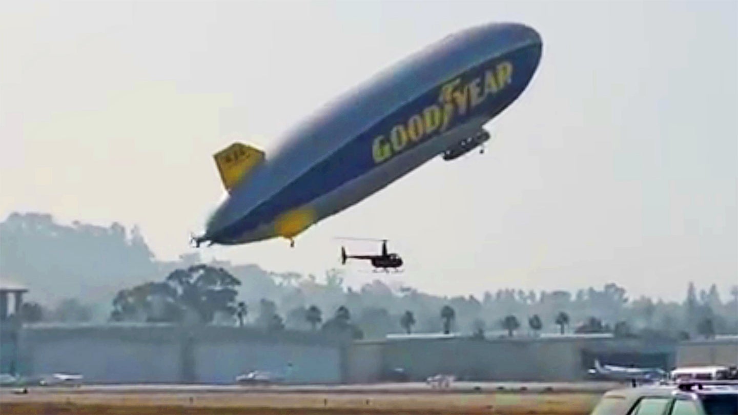 Watch The Goodyear Blimp Make A Crazy Zoom Climb Out Of Long Beach Airport