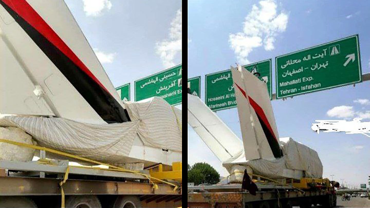 What Looks Like The Tail Of A Global Hawk Clone Just Appeared On A Truck In Iran
