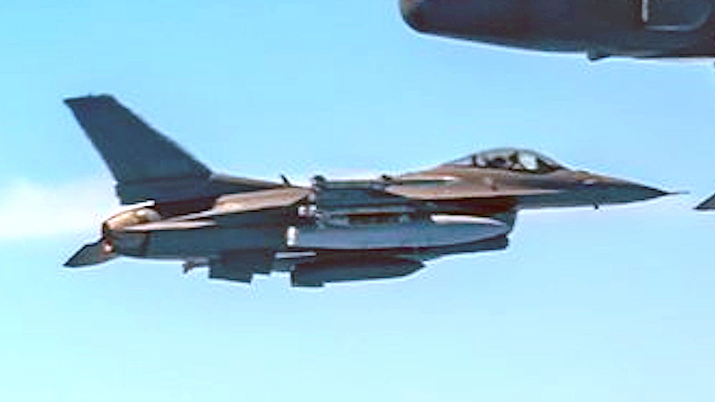 Air Force F-16 Carried Dragon’s Eye Radar Pod Alongside B-1 Bombers On Red Sea Mission
