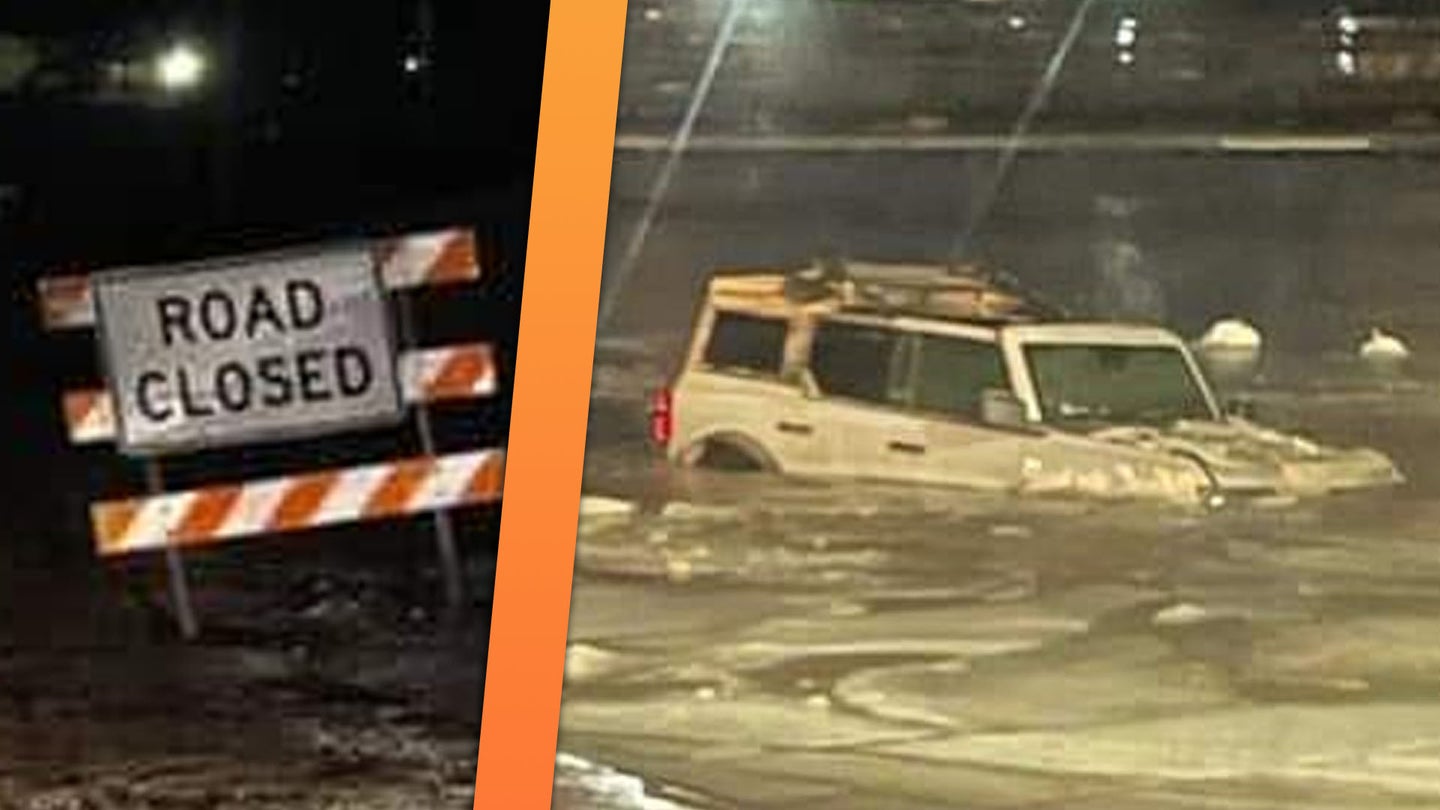 Ford Bronco Driver Ignores Road Closed Sign, Plunges Into Frozen River