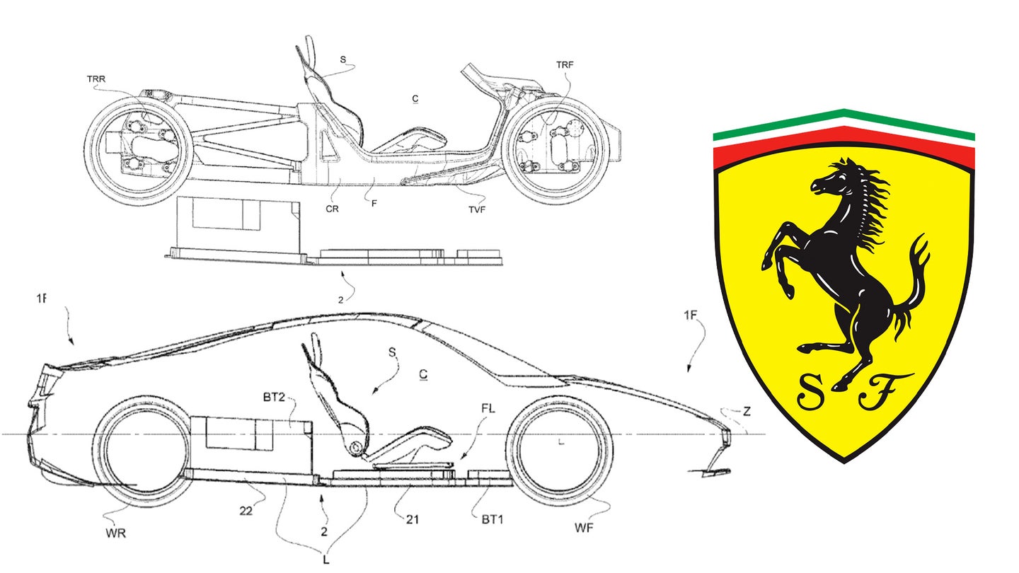 Ferrari Has an Electric Supercar Patent That Stacks Batteries in a Mid-Engine Setup