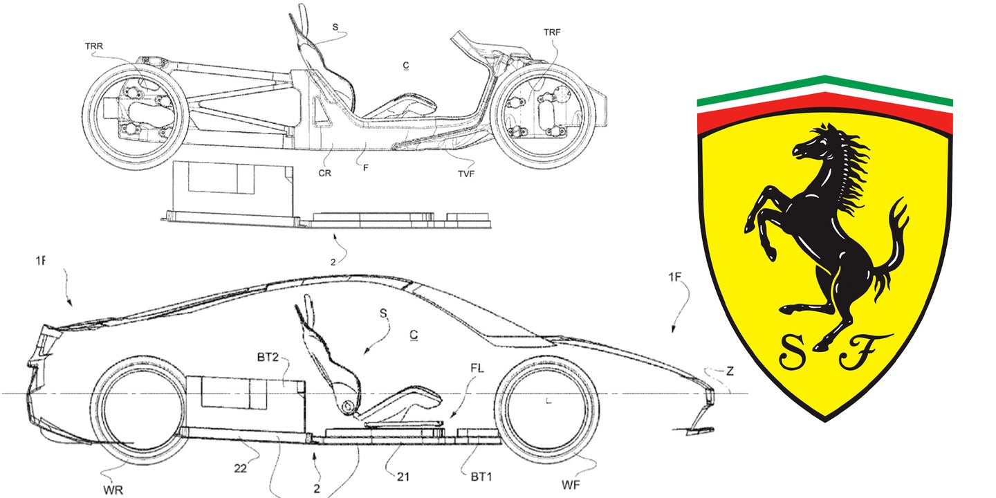 Ferrari Has an Electric Supercar Patent That Stacks Batteries in a Mid-Engine Setup