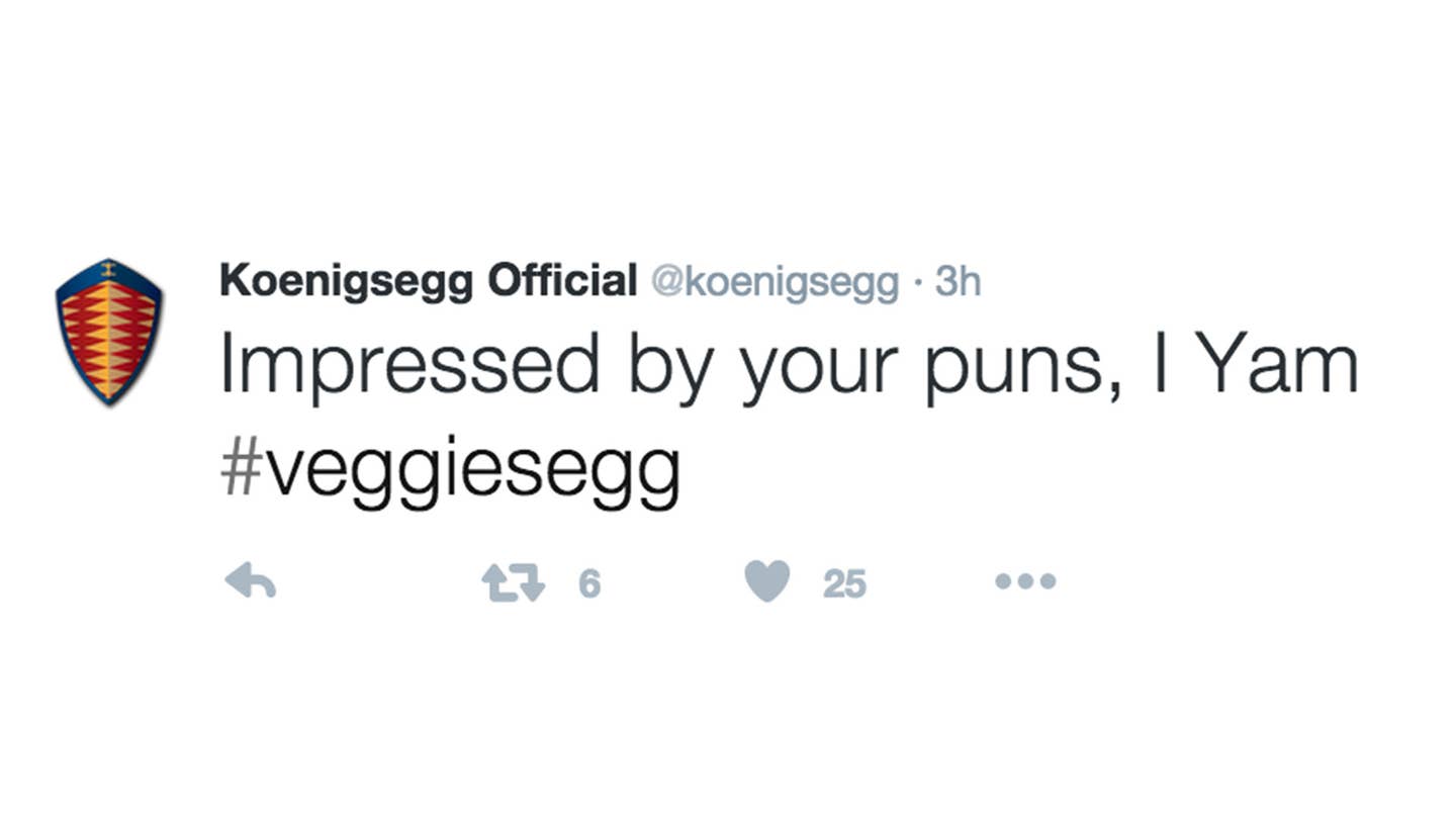 Koenigsegg Spent All Afternoon Tweeting Vegetable Puns