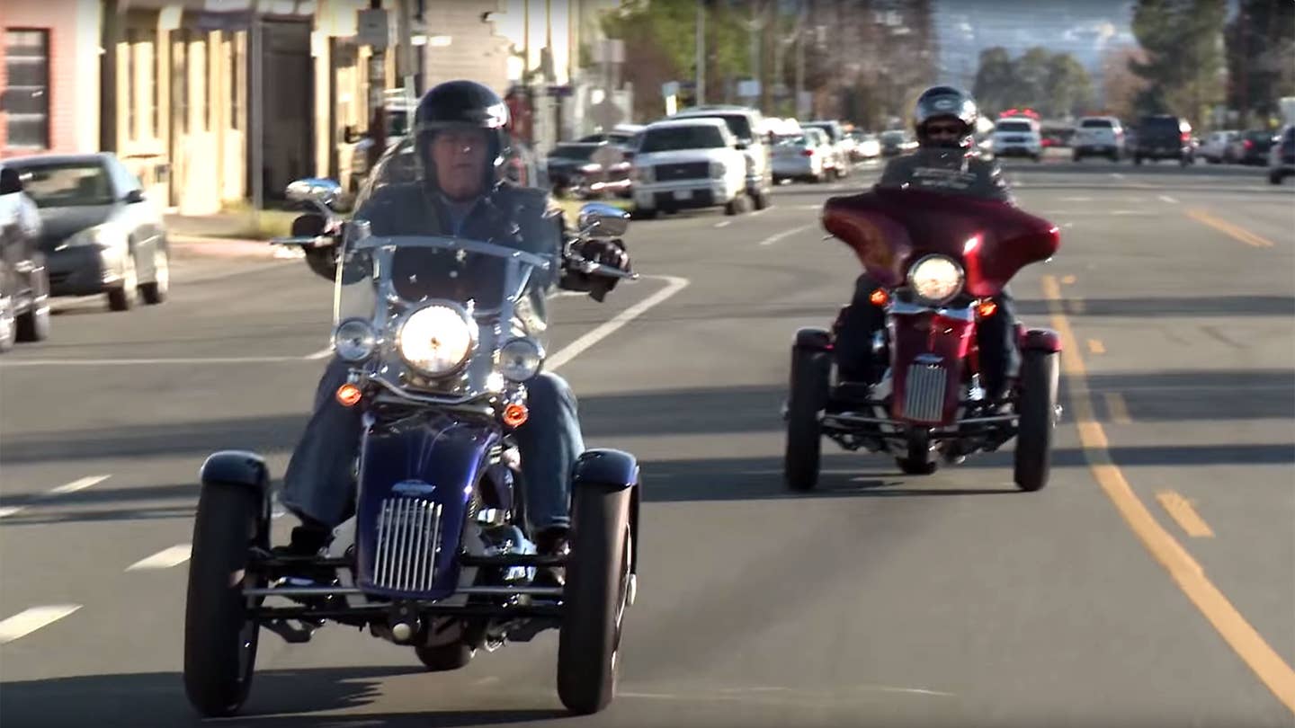 Jay Leno Tries a Pair of Customized, Harley-Davidson Tilting Trikes