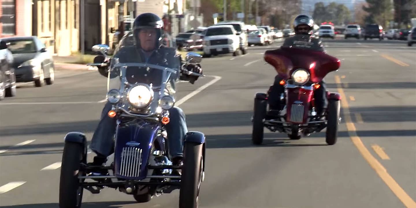 Jay Leno Tries a Pair of Customized, Harley-Davidson Tilting Trikes