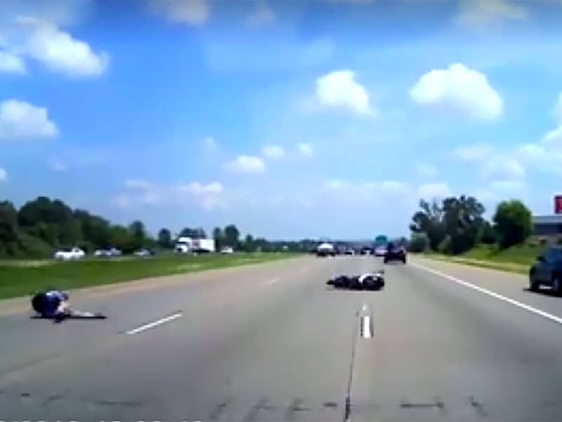 Watch This Giant Foam Roll Take Out a Motorcyclist on the Highway