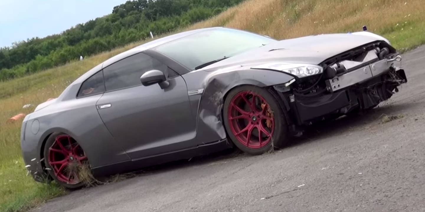 Watch This 2,000-Horsepower Nissan GT-R Crash at 218 MPH
