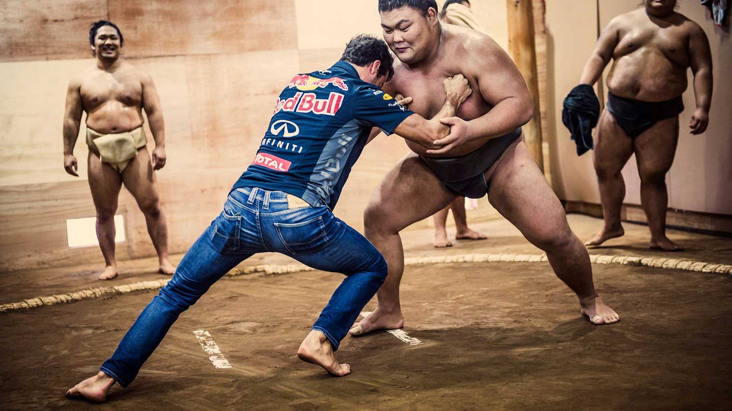 Please, Look at This Formula 1 Driver Wrestling a Sumo Rikishi