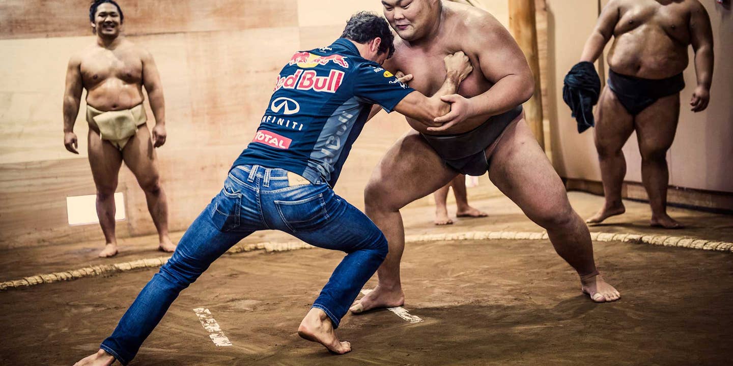 Please, Look at This Formula 1 Driver Wrestling a Sumo Rikishi