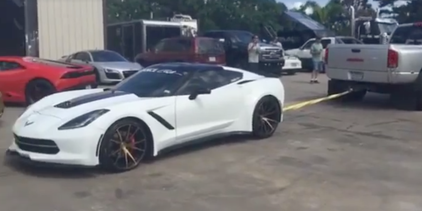 Watch This Truck Recklessly Tow Away a Carelessly-Parked Corvette