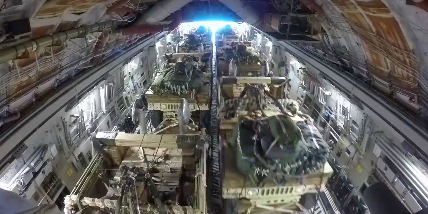 This C-17 Drops A Convoy Of Hummers From 5,000 Feet Like A Boss