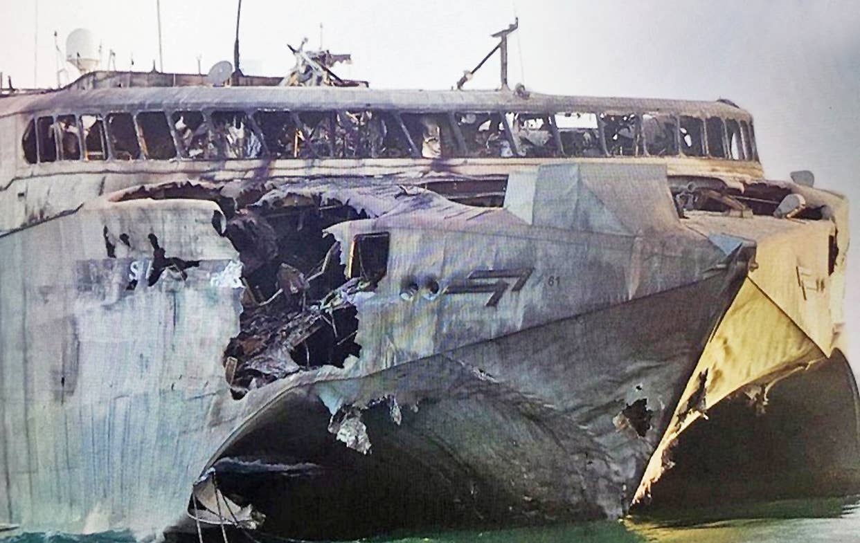 Images Show A Badly Damaged HSV-2 Swift Following Attack Off Yemeni Coast