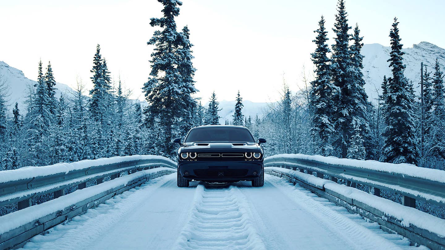 dodge challenger gt awd snow hooning the drive
