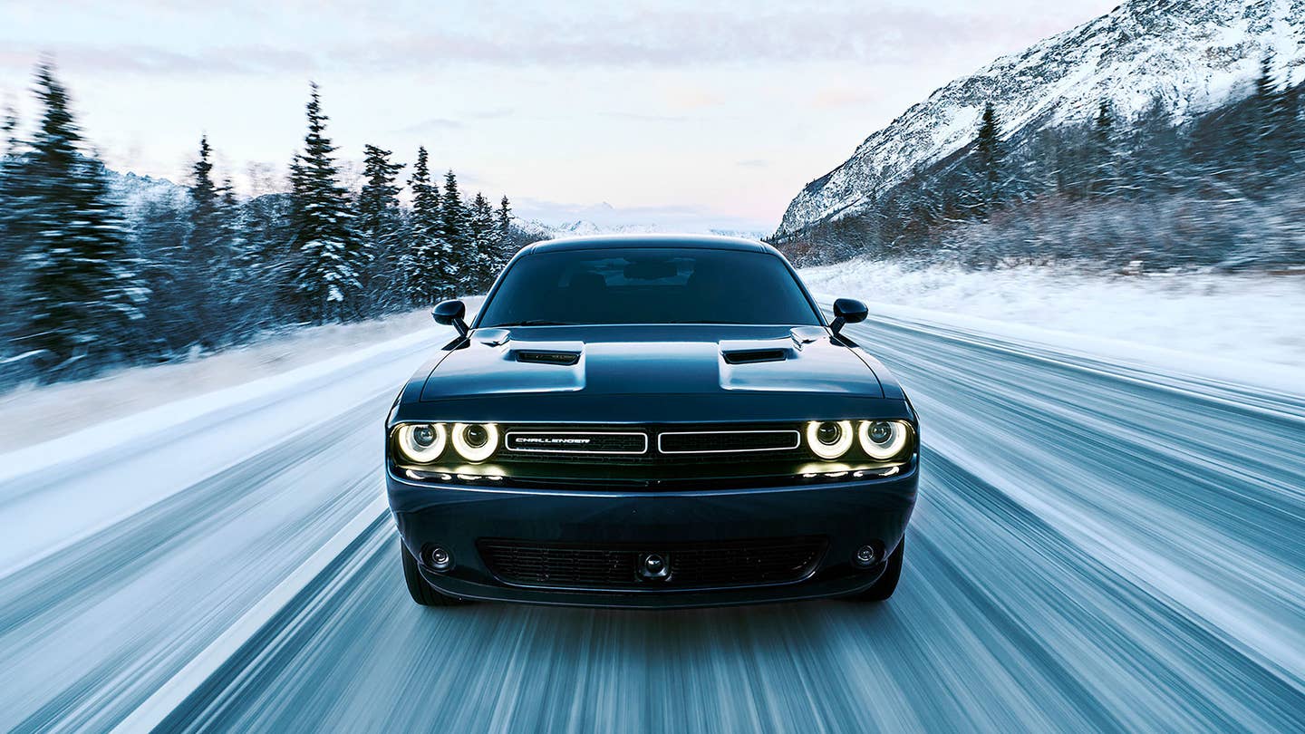 dodge challenger gt awd snow hooning the drive