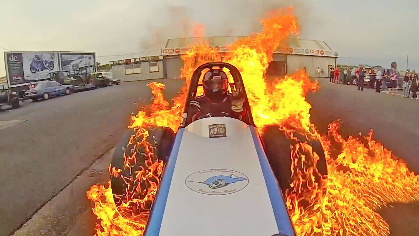 Watch This Dragster Rip Off a Gasoline Tire Burnout