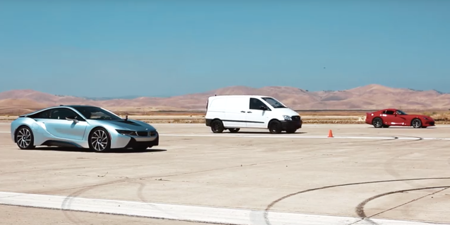 Watch a Viper and a BMW i8 Fall to the Ferrari-Beating Electric Van